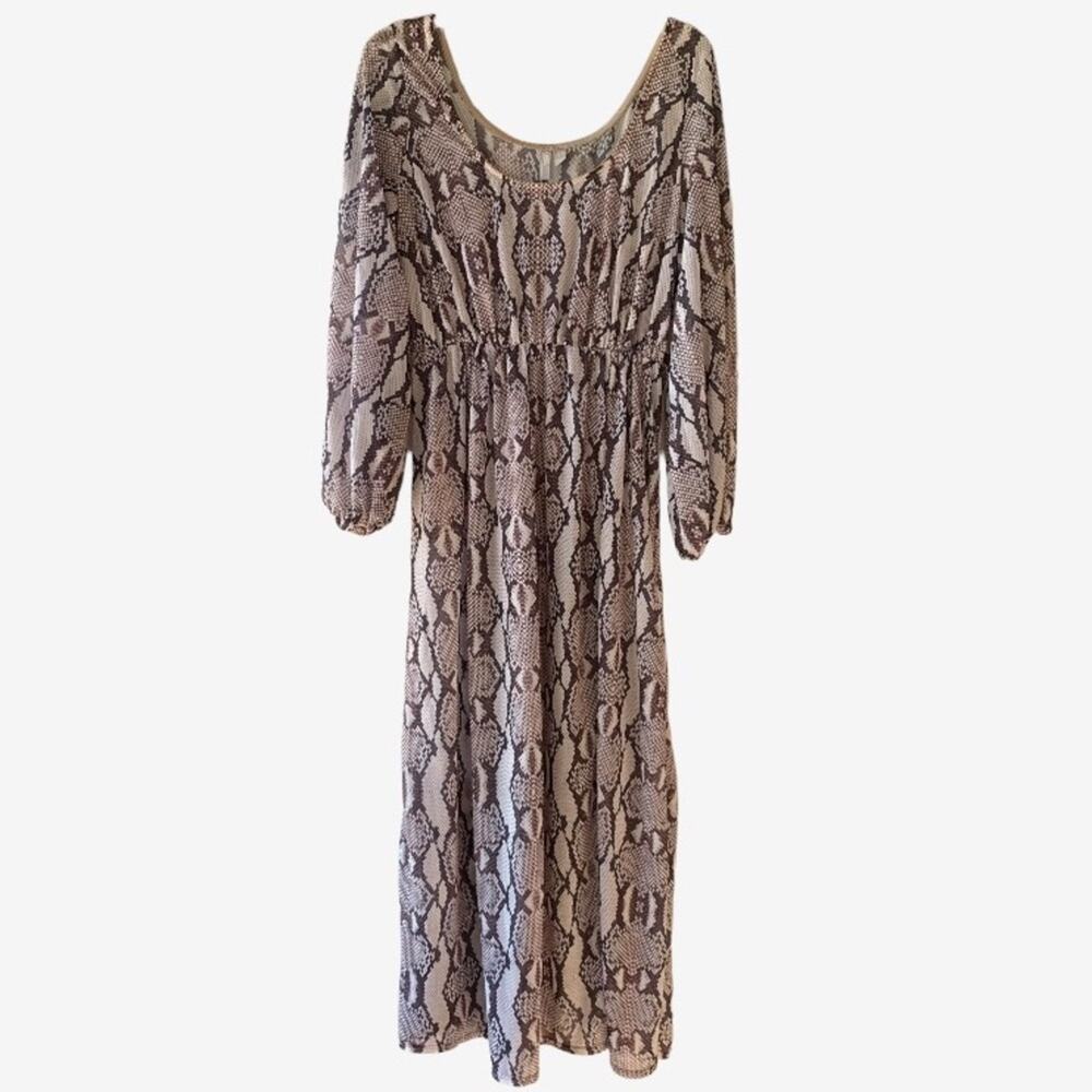 ASOS Maxi Dress Size 8 Sheer Snake Print Scoop Neck Chiffon Long Sleeve Slit